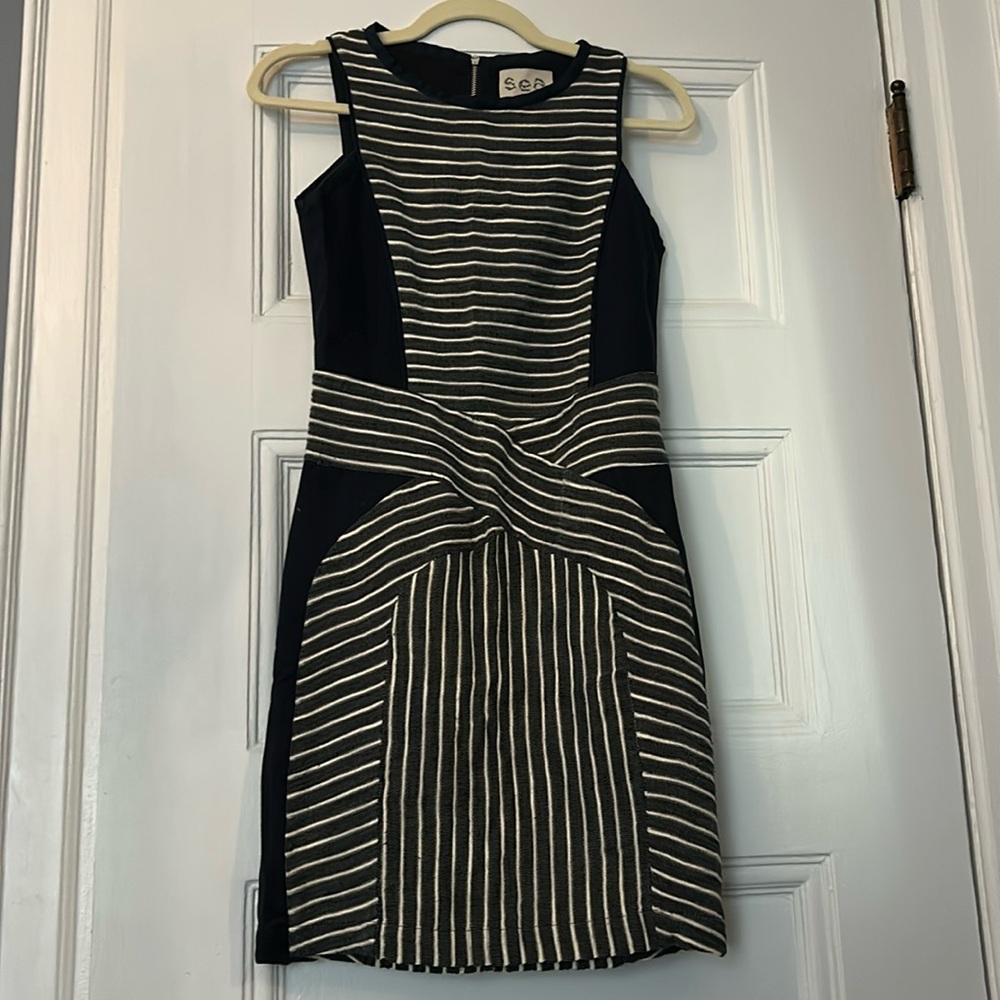 Sea New York navy striped shift dress